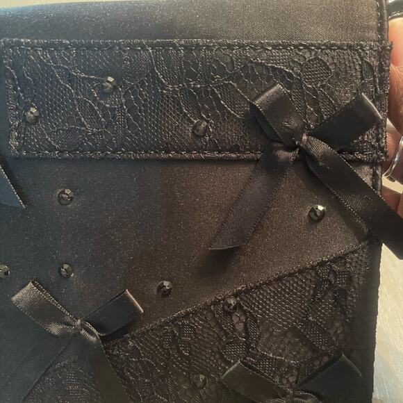 Prabal Gurung Neiman Marcus Black Lace Bows Sequins Evening Clutch Purse Girly - Picture 2 of 13